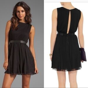 Alice + Olivia Bateau Neckline Black Mini Sz Small Foss Leather Trimmed Dress e2